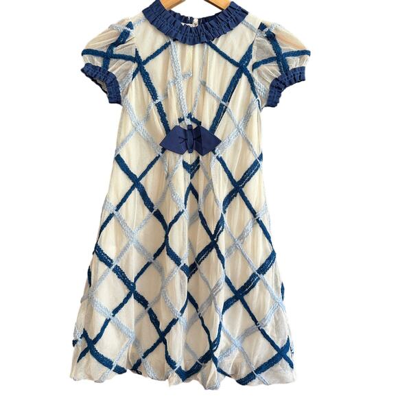 MI MI SOL | Cream Dress with Grosgrain Collar and Hand braided Lattice | Size 6 - Picture 1 of 12